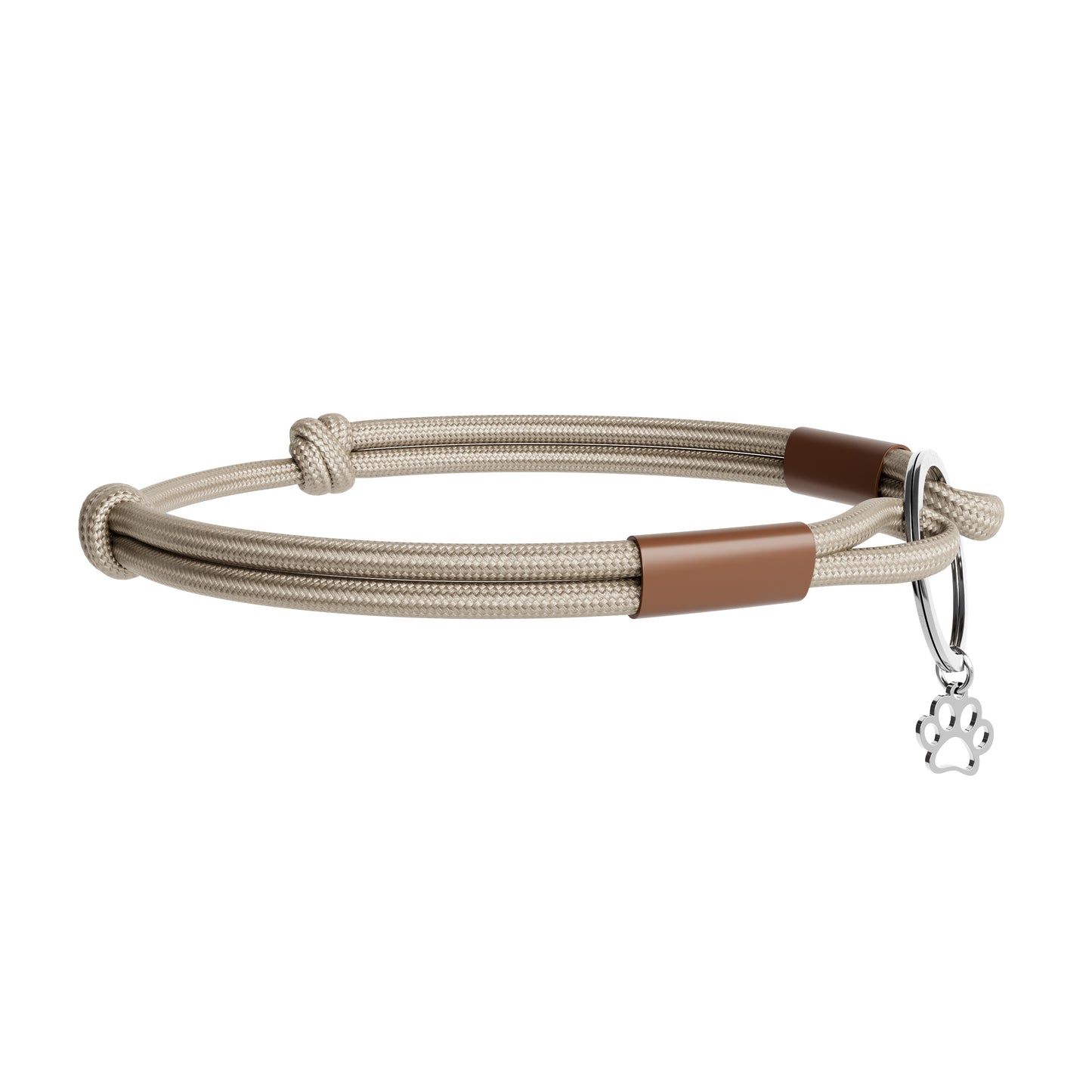 TagHug Classic Beige paracord collar ID tag holder for dogs and cats. Goes with any collar or harness. Handmade pet accessory. Side view.