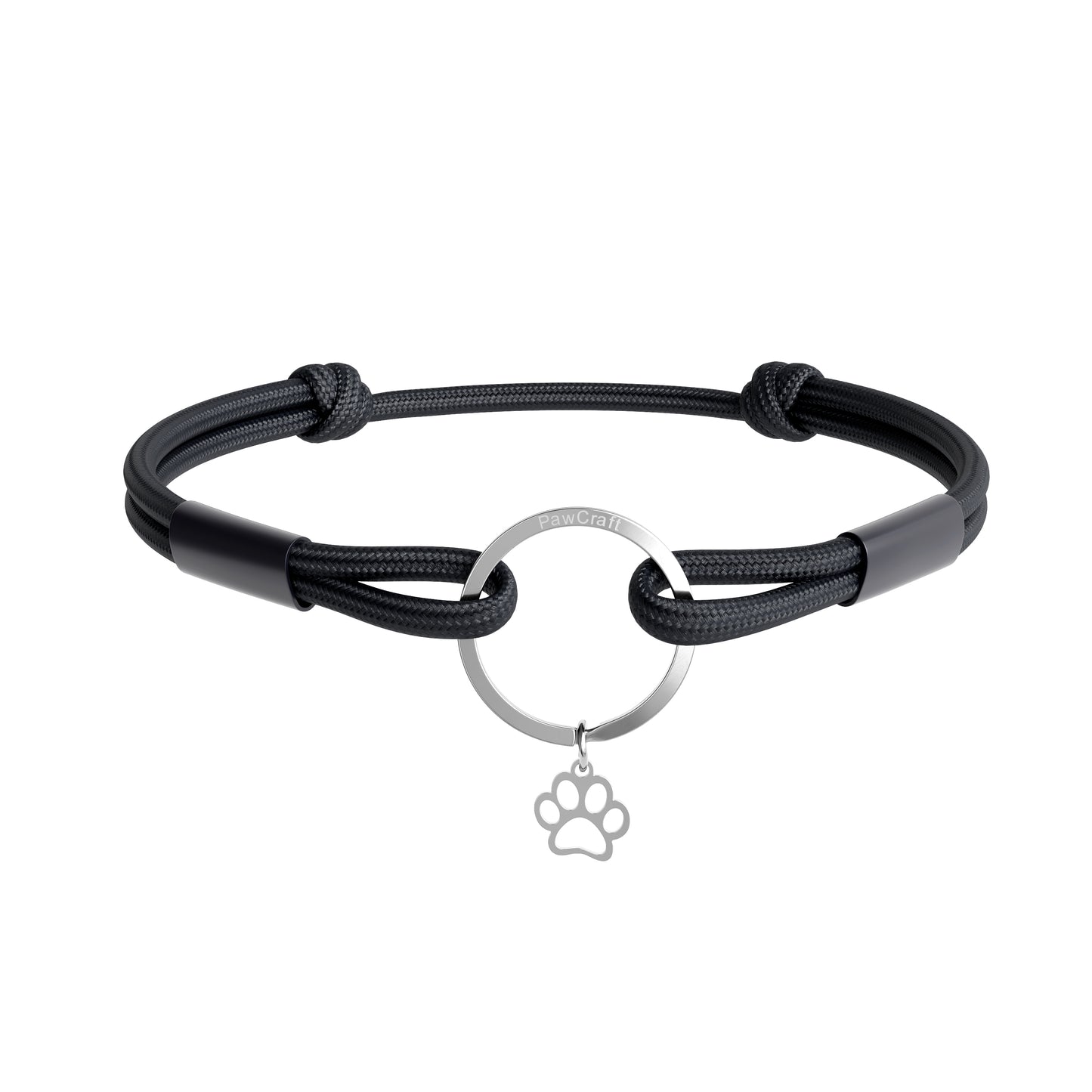 TagHug Classic Black paracord collar ID tag holder for dogs and cats. Goes with any collar or harness. Handmade pet accessory.