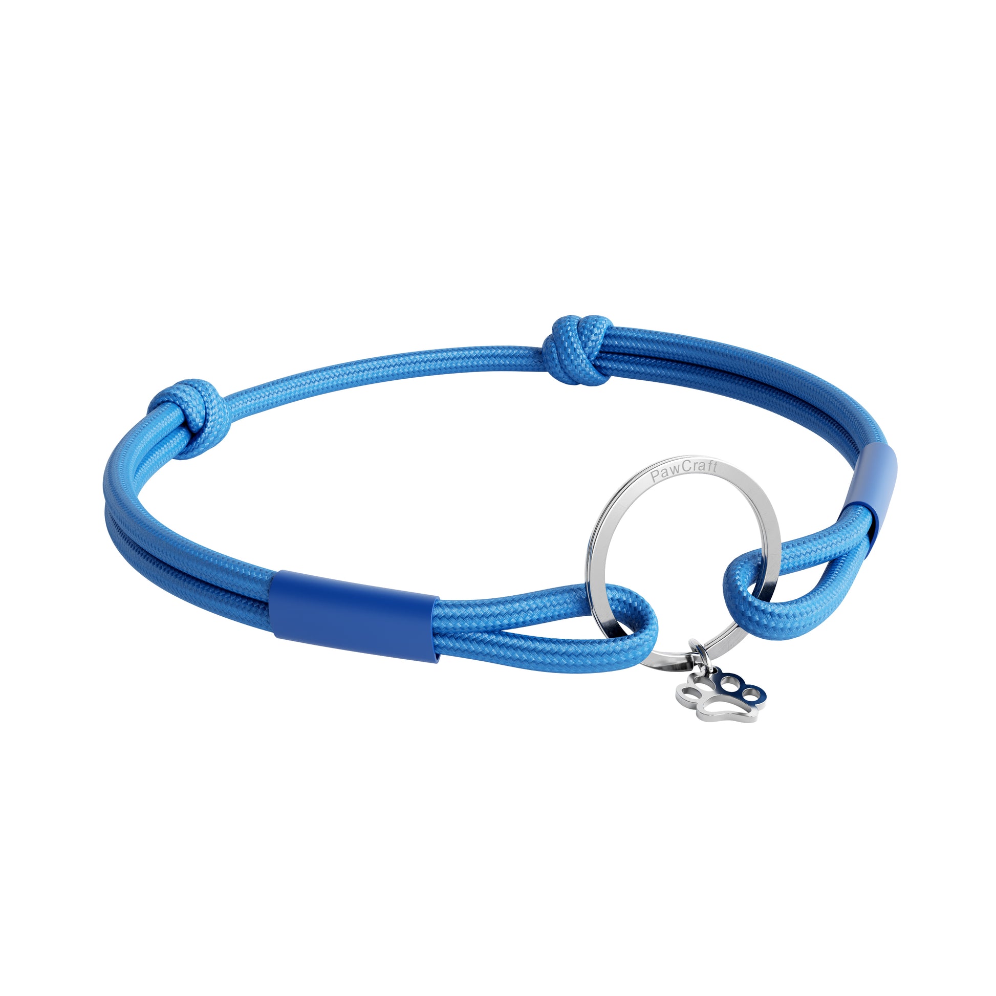 TagHug Classic Sky Blue paracord collar ID tag holder for dogs and cats. Goes with any collar or harness. Handmade pet accessory. Front view. 