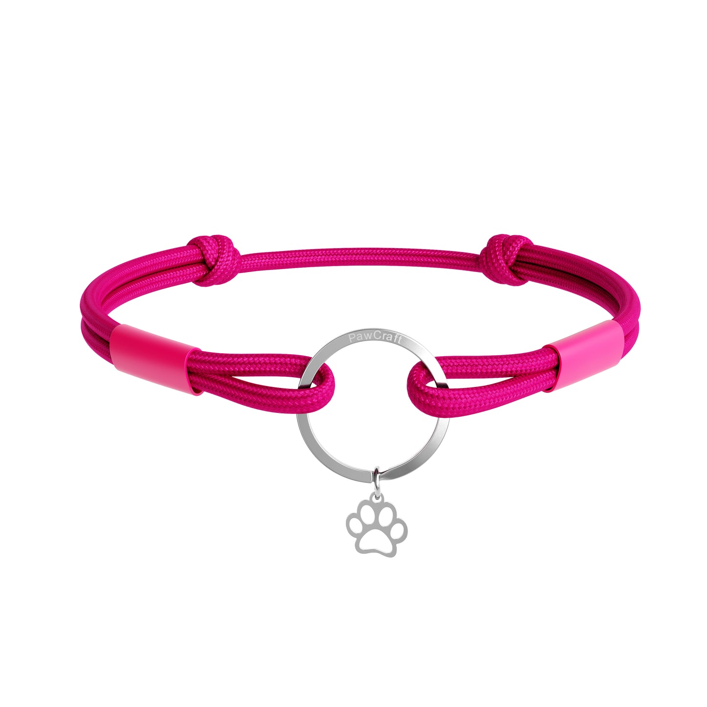 TagHug Classic Fuchsia paracord collar ID tag holder for dogs and cats. Goes with any collar or harness. Handmade pet accessory.