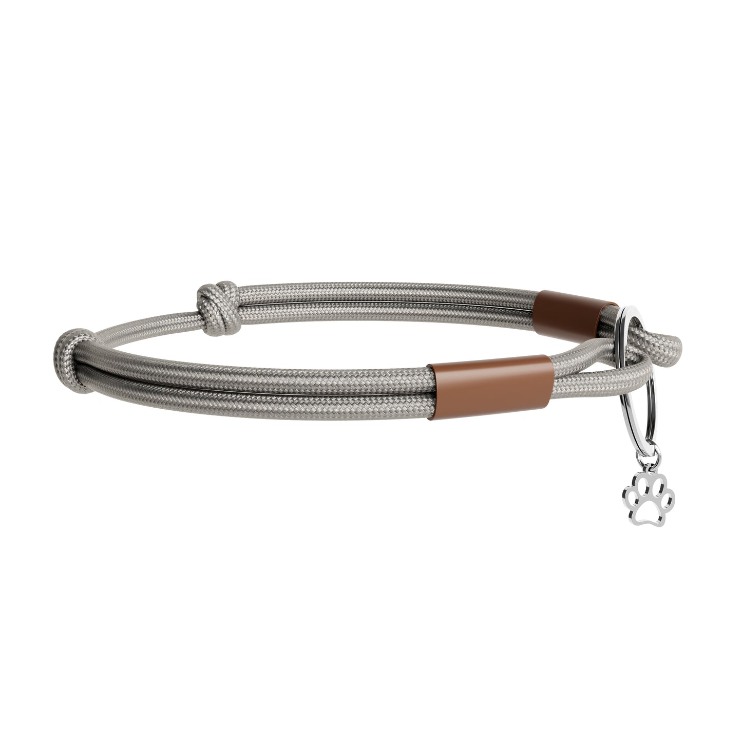 TagHug Classic Mocha Brown paracord collar ID tag holder for dogs and cats. Goes with any collar or harness. Handmade pet accessory. Side view.