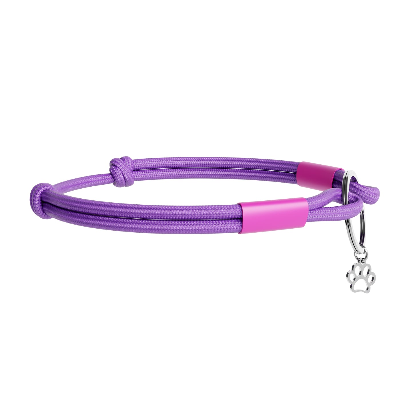 TagHug Classic Purple paracord collar ID tag holder for dogs and cats. Goes with any collar or harness. Handmade pet accessory. Side view.