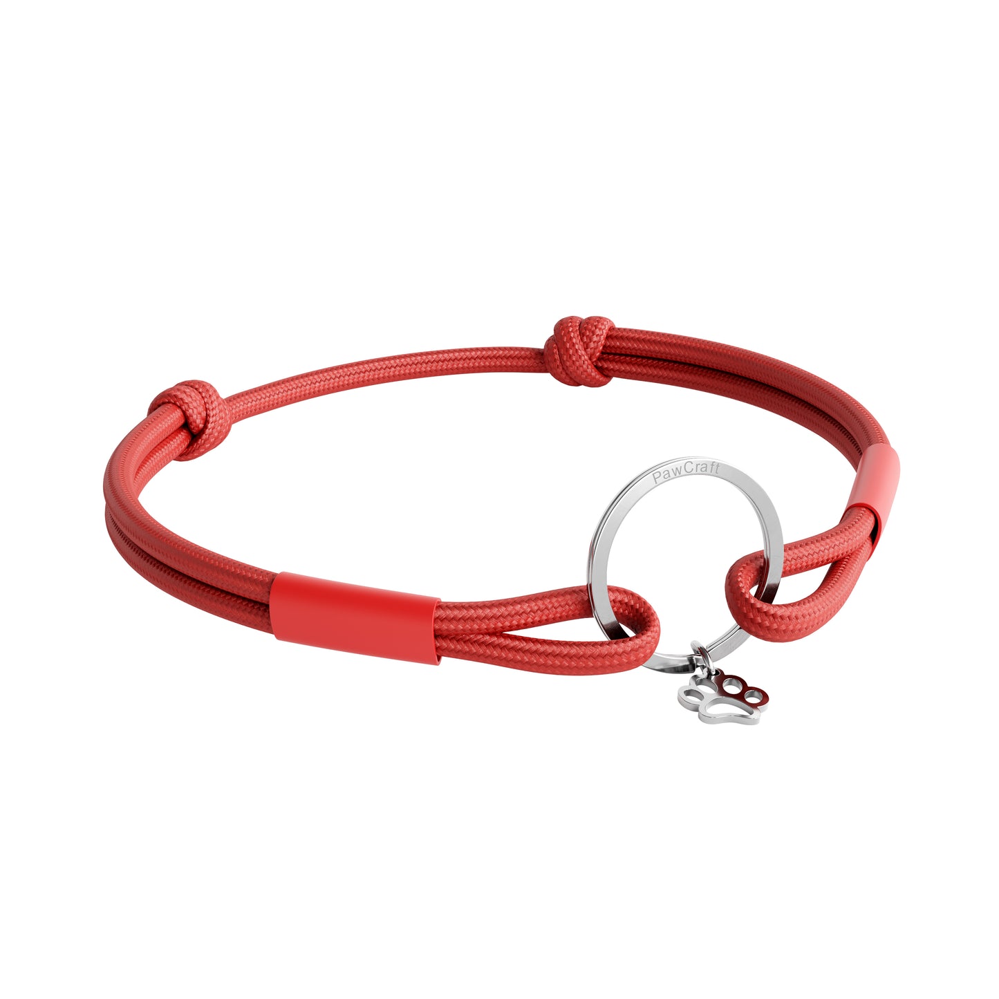 TagHug Classic Red paracord collar ID tag holder for dogs and cats. Goes with any collar or harness. Handmade pet accessory.