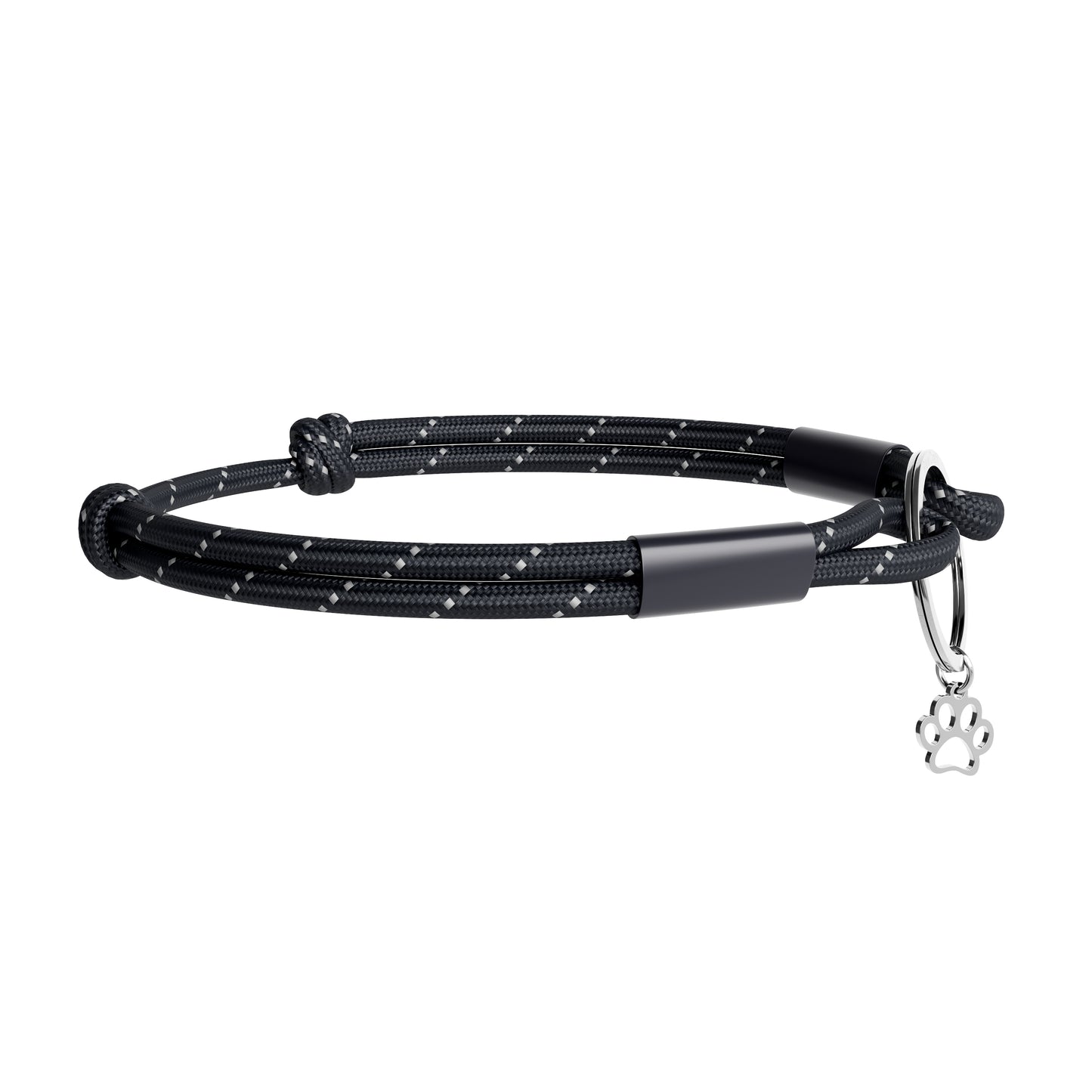 TagHug Reflective Black paracord ID tag holder, close-up of dark reflective paracord weave.