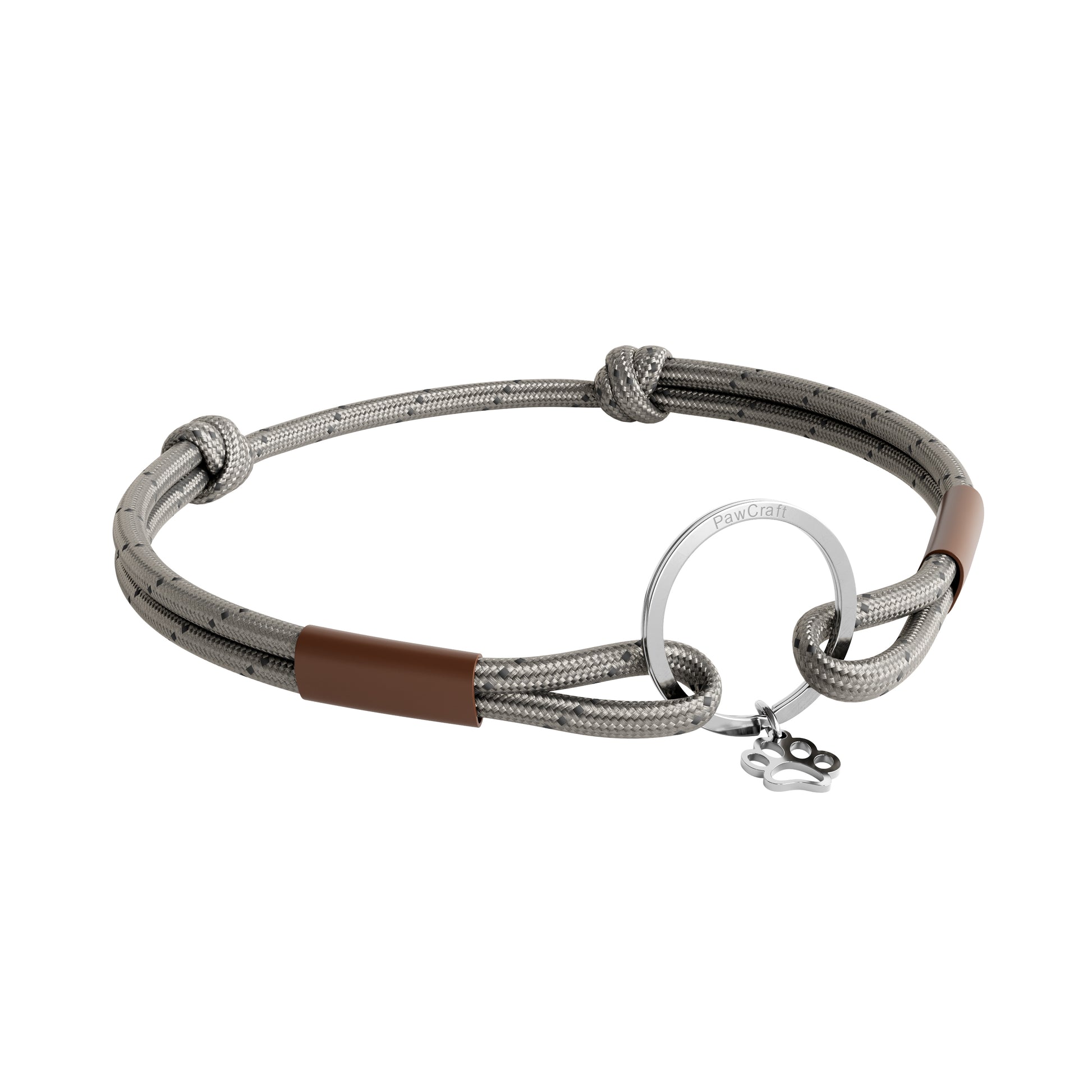 TagHug Reflective Mocha ID tag holder on dog collar. Reflective handmade pet accessory for safety.