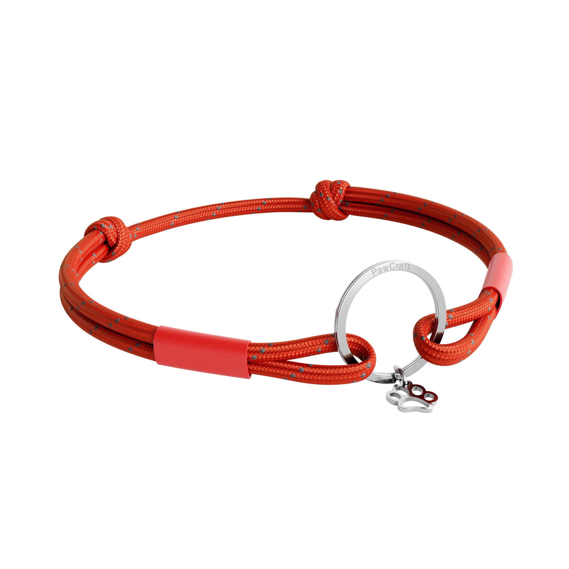 TagHug Reflective Red ID tag holder on pet collar. Reflective handmade accessory for dogs and cats.