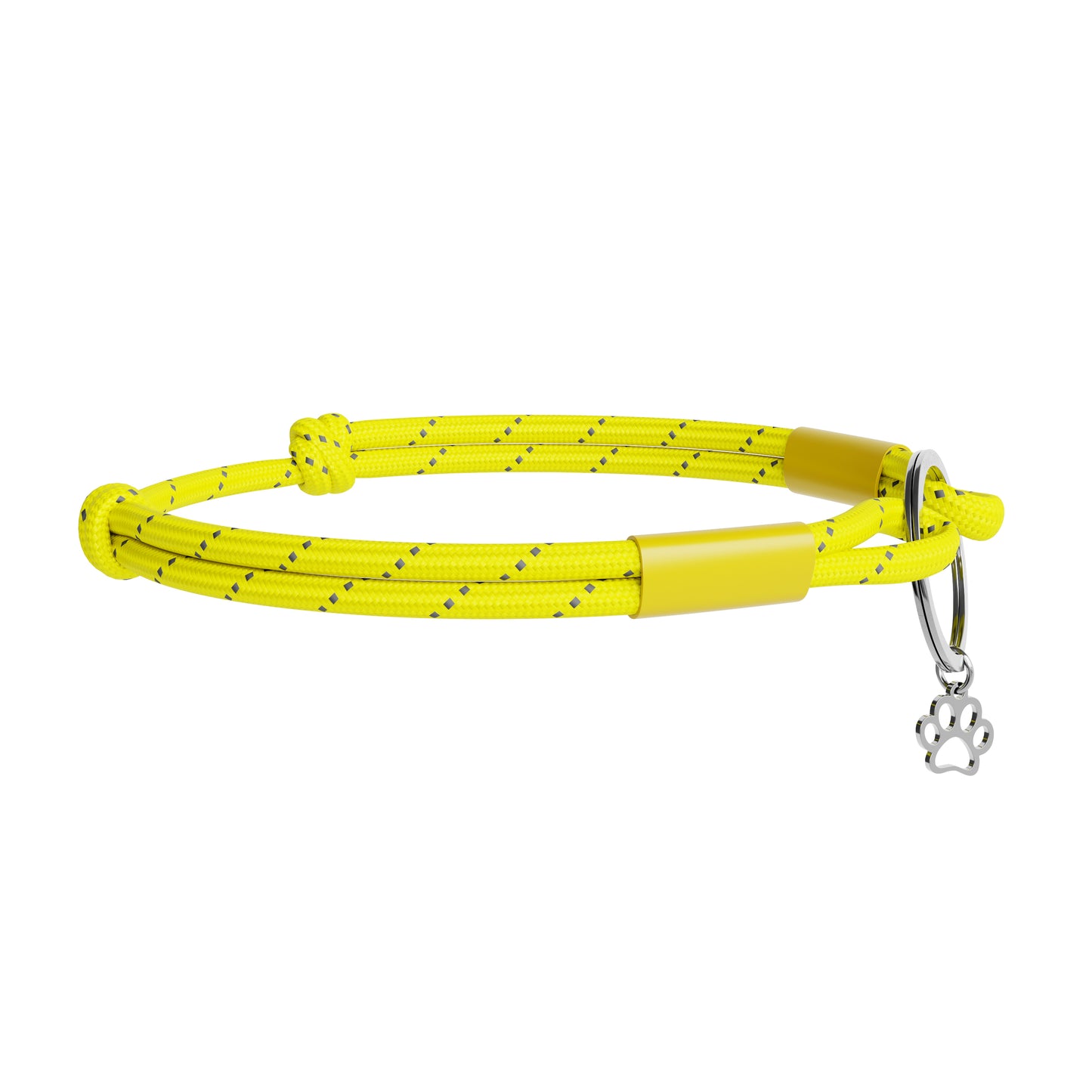 TagHug Reflective Yellow paracord ID tag holder, close-up showing bright reflective weave.