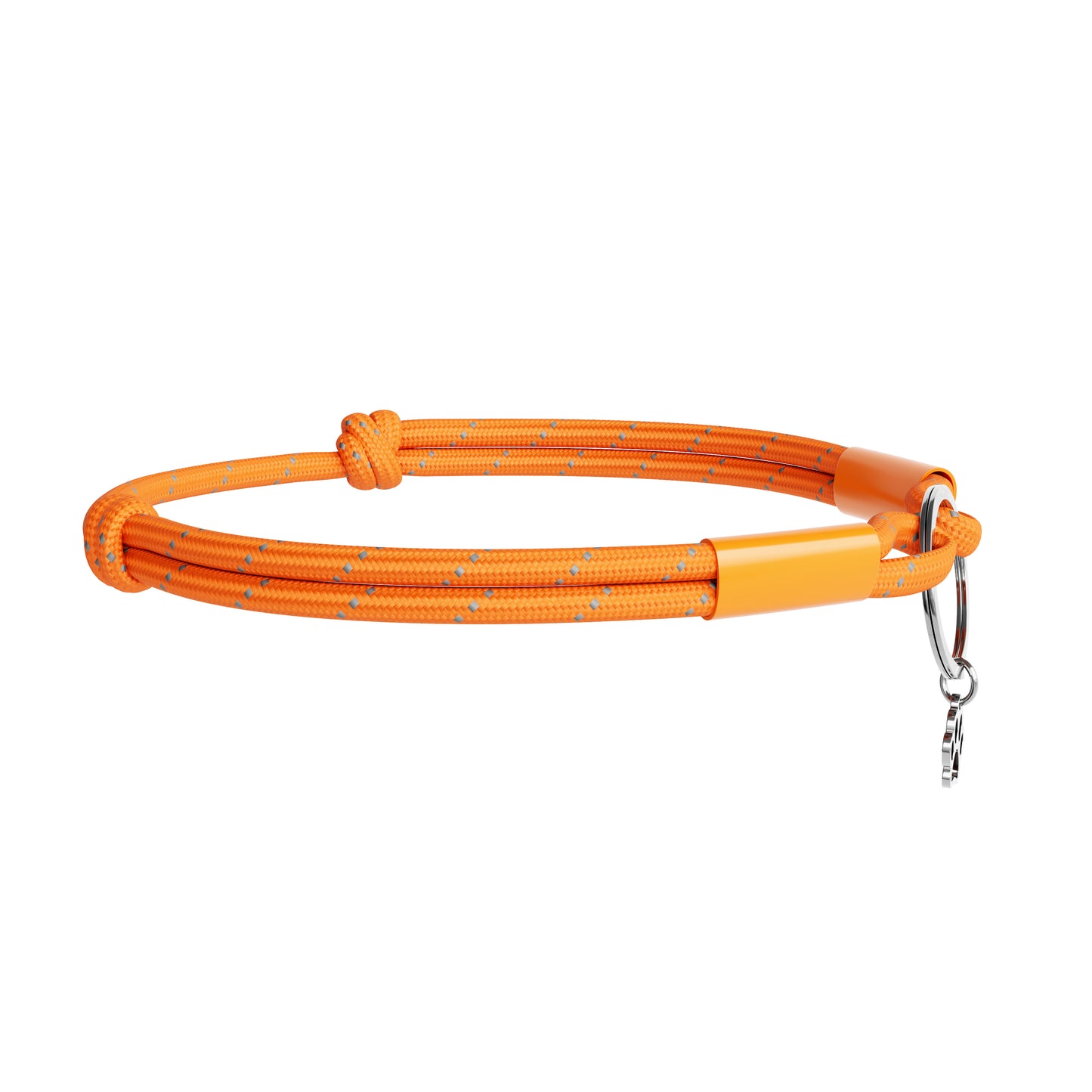 Orange dog leash with metal clip on a white background