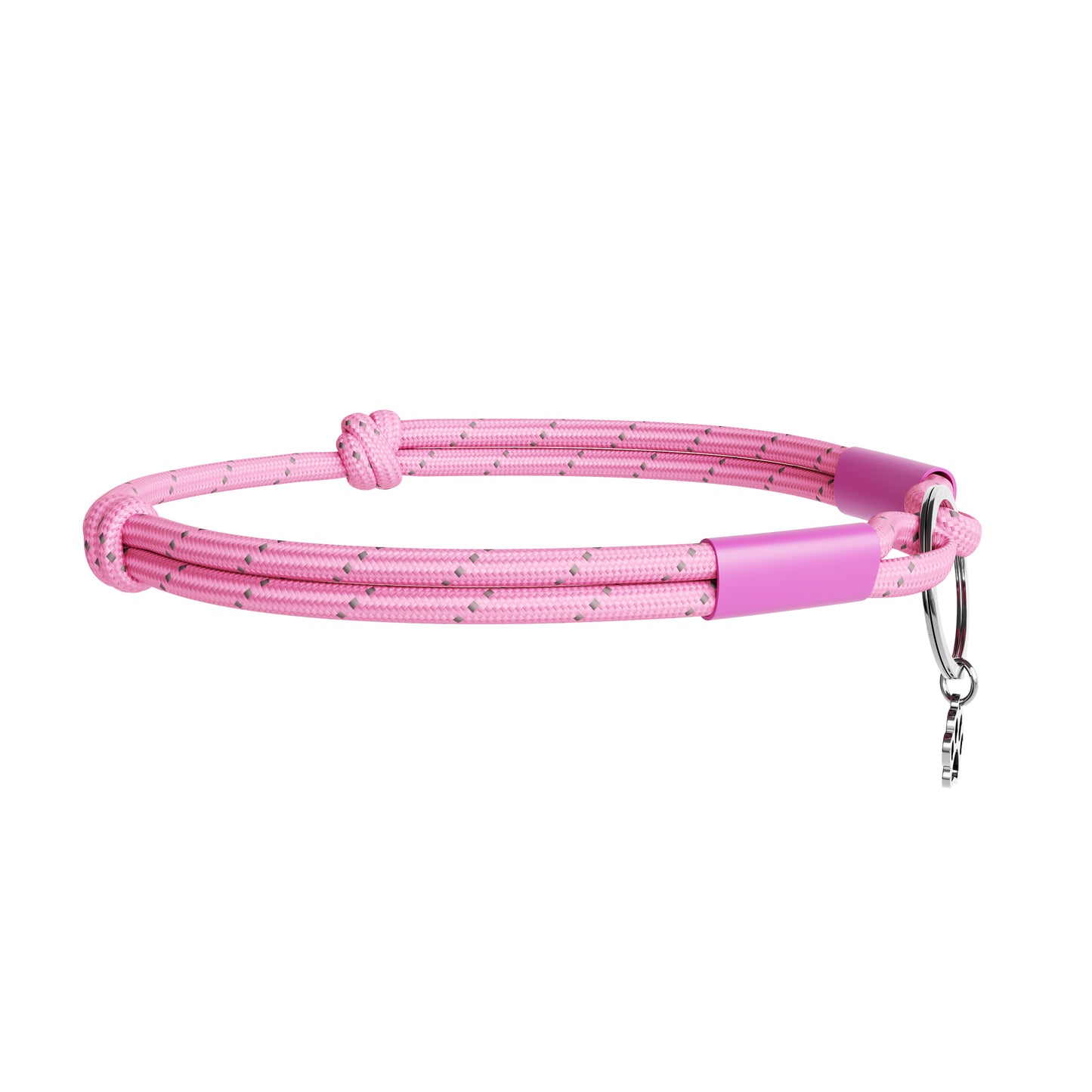 Pink dog collar with a metal clasp on a white background